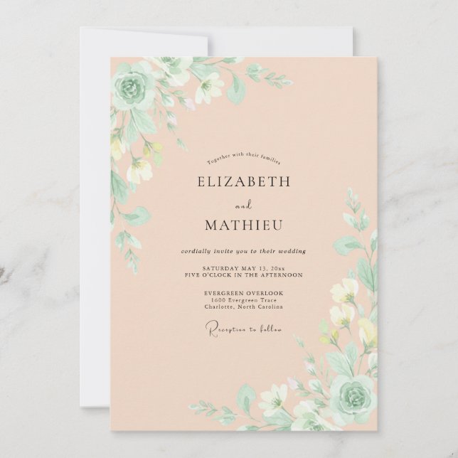 Pale Apricot Painted Wedding Invitation (Front)