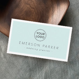 Pale aqua blue white modern minimalist add logo business card
