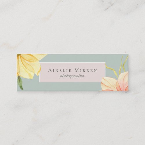 Pale Aqua Blush Watercolor Floral Mini Business Card