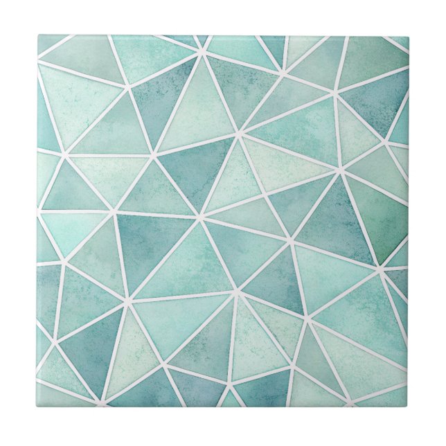 Pale Aqua Geometric Mosaic – Polygon Ceramic Tile (Front)