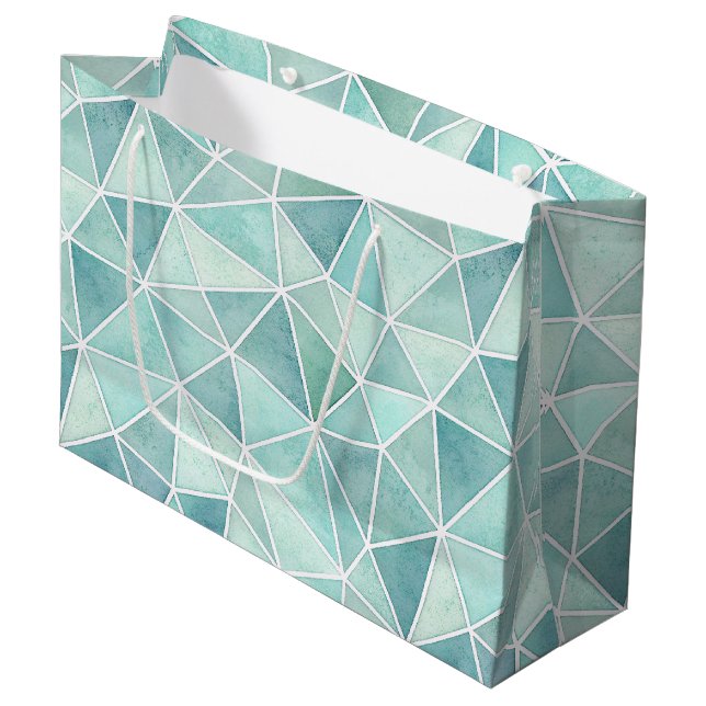 Pale Aqua Geometric Mosaic – Polygon Large Gift Bag (Front Angled)