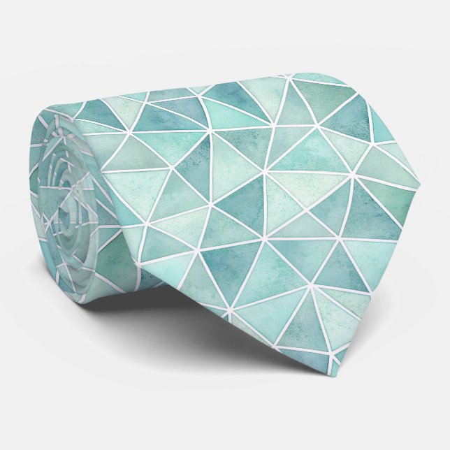 Pale Aqua Geometric Mosaic – Polygon Neck Tie (Rolled)