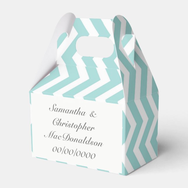 Pale aquamarine stripe chevron wedding favor boxes (Back Side)