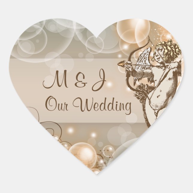 Pale avocado choc cream wedding heart sticker (Front)