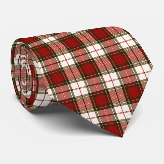 Pale Beige and Red Plaid Neck Tie (Rolled)
