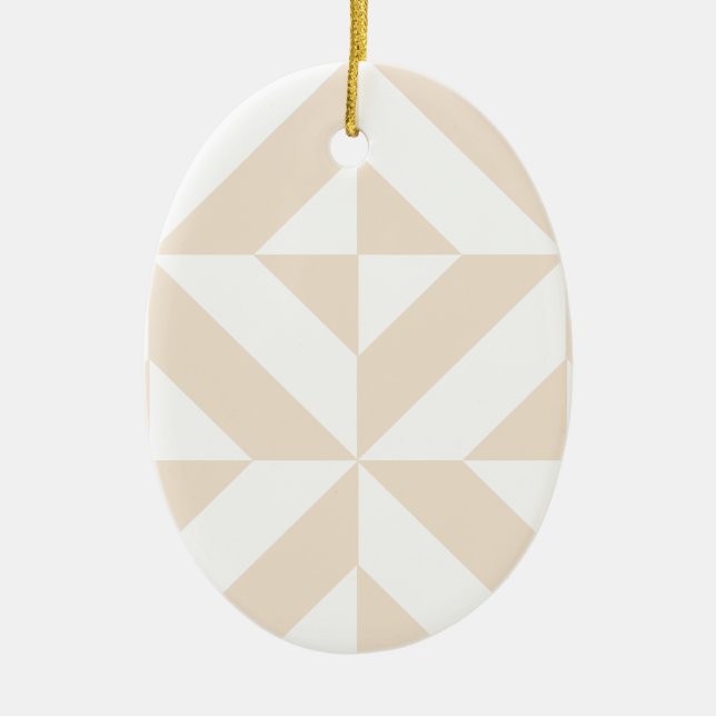 Pale Beige Geometric Deco Cube Pattern Ceramic Ornament (Front)