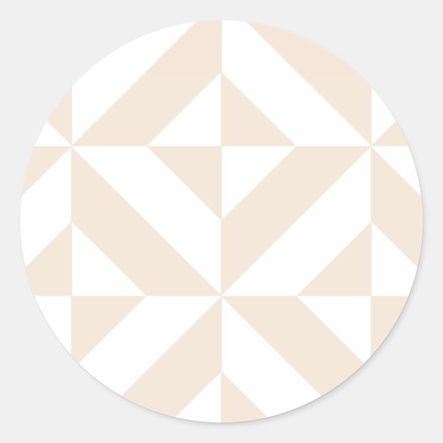 Pale Beige Geometric Deco Cube Pattern Classic Round Sticker (Front)
