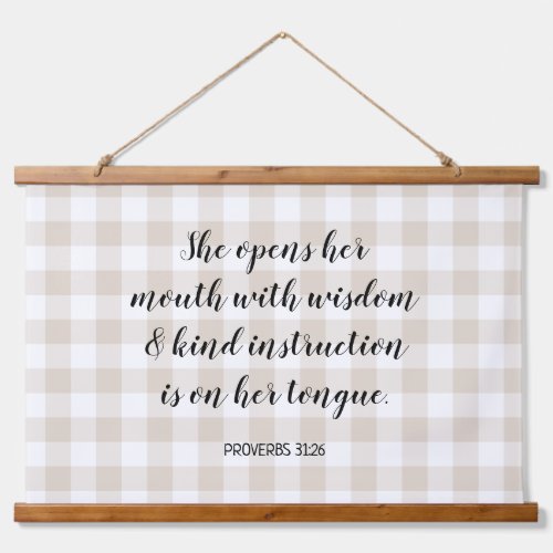 Pale Beige Gingham Calligraphy Bible Verse Text Hanging Tapestry