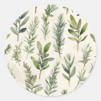 Pale Beige with Soft Green Herb Classic Round Sticker