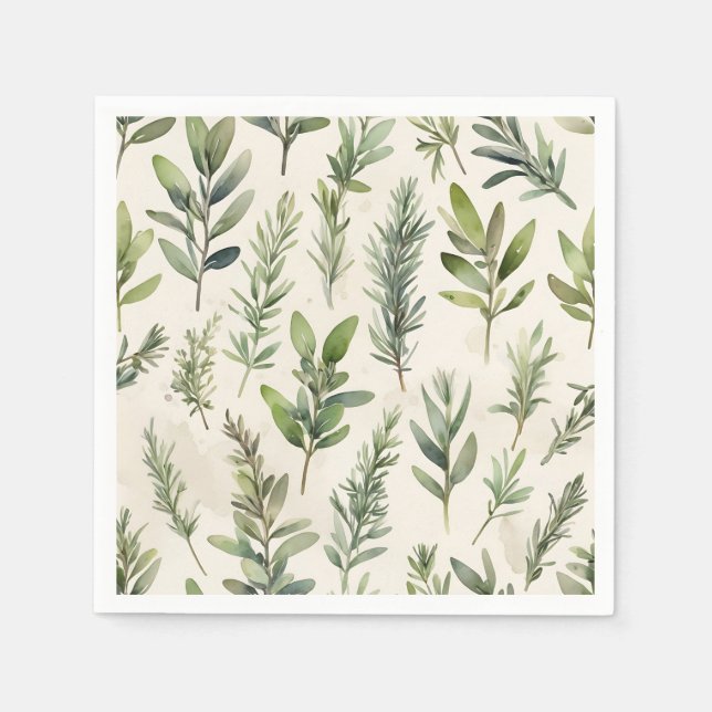 Pale Beige with Soft Green Herb Napkins (Front)
