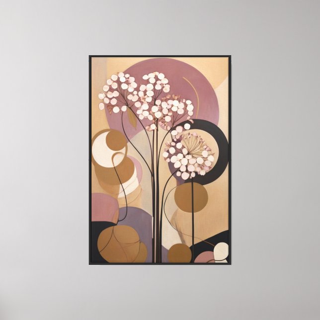 Pale Blooms on Beige Abstract Canvas Print (Front)