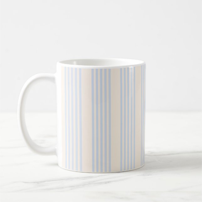 Pale blue and beige five stripes pattern coffee mug (Left)