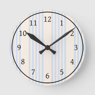 Pale blue and beige five stripes pattern round clock