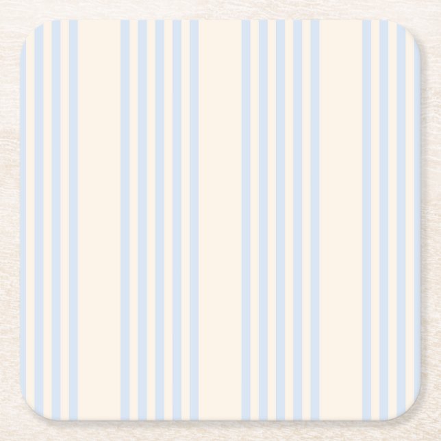Pale blue and beige five stripes pattern square paper coaster (Front)