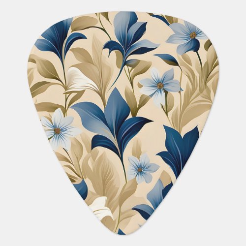 Pale Blue and Beige Flowers Floral Pattern  Guitar Pick