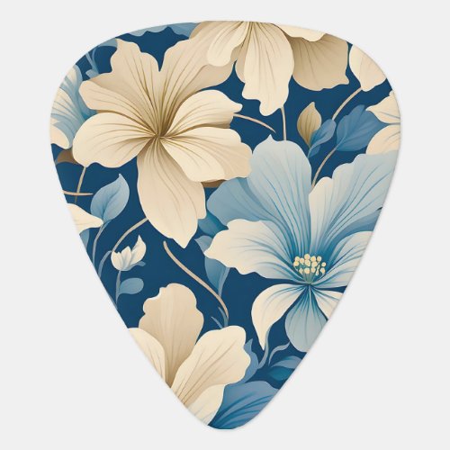 Pale Blue and Beige Flowers Floral Pattern  Guitar Pick