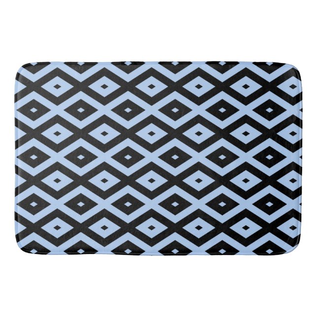 Pale blue and black diamond pattern bath mat (Front)