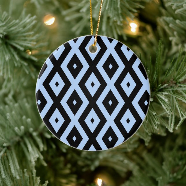 Pale blue and black diamond pattern ceramic ornament (Tree)