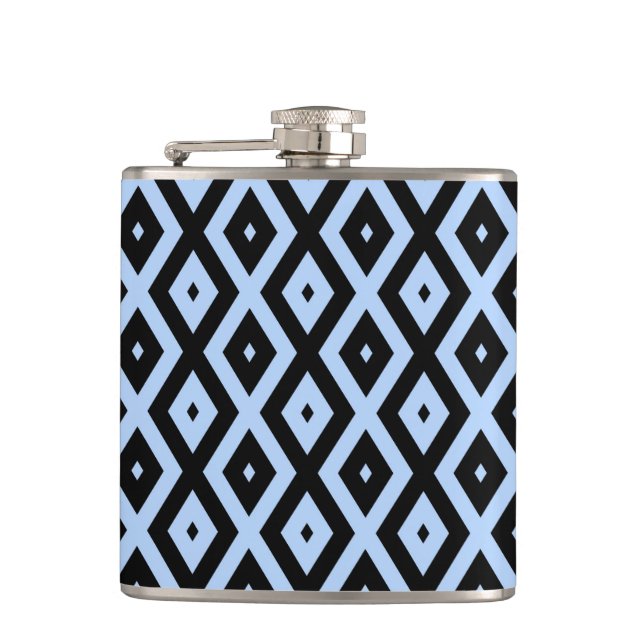 Pale blue and black diamond pattern flask (Front)