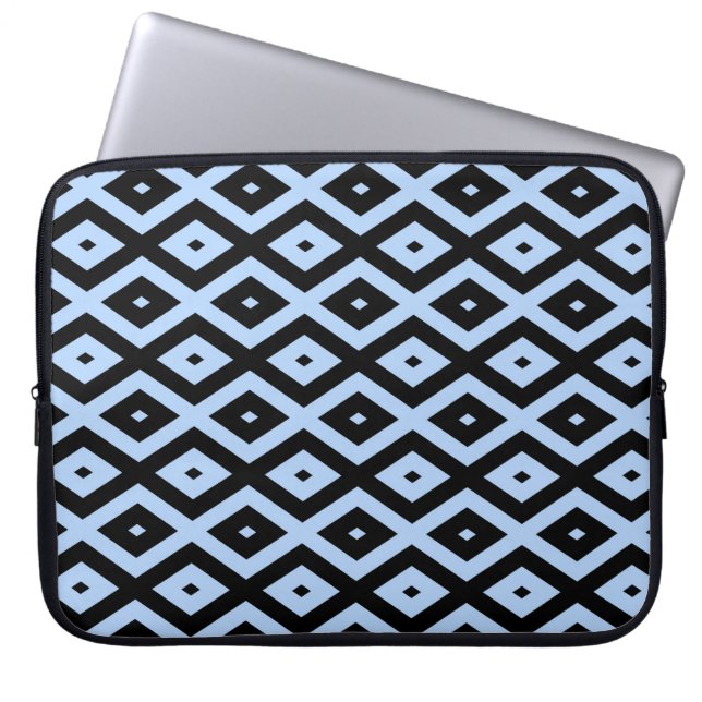 Pale blue and black diamond pattern laptop sleeve (Front)