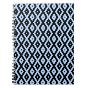Pale blue and black diamond pattern notebook