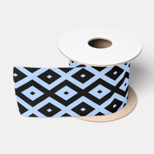 Pale blue and black diamond pattern satin ribbon