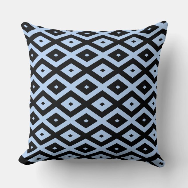 Pale blue and black diamond pattern throw pillow (Front)