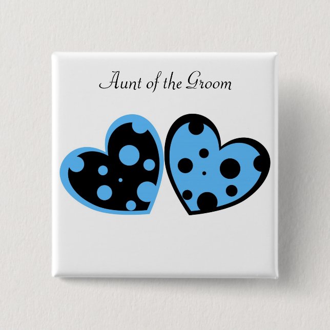Pale Blue And Black Hearts Button (Front)