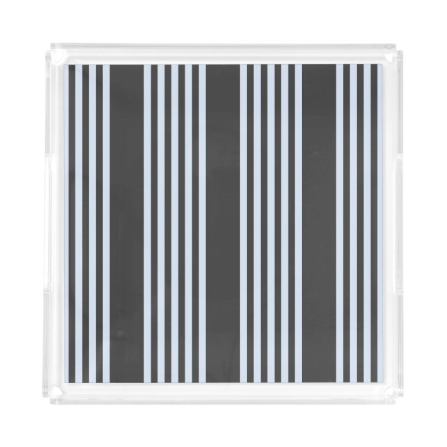 Pale blue and charcoal five stripes pattern acrylic tray (Front)