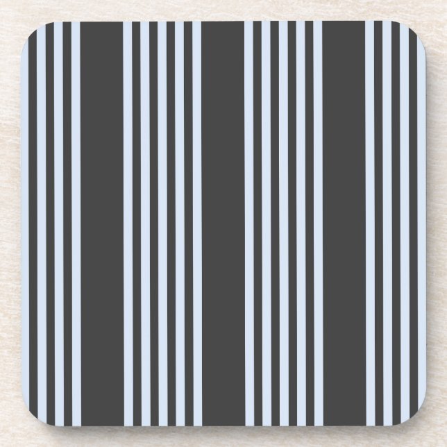 Pale blue and charcoal five stripes pattern beverage coaster (Front)