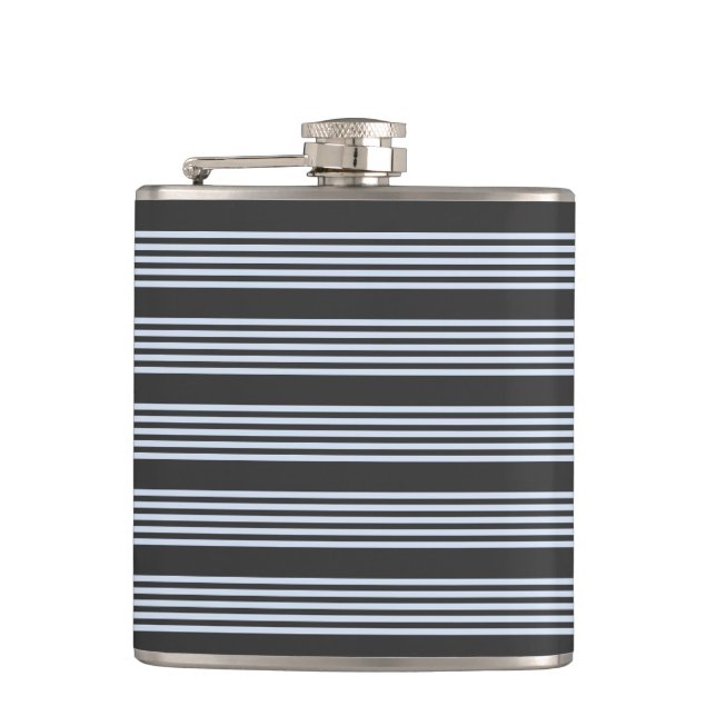Pale blue and charcoal five stripes pattern flask (Front)