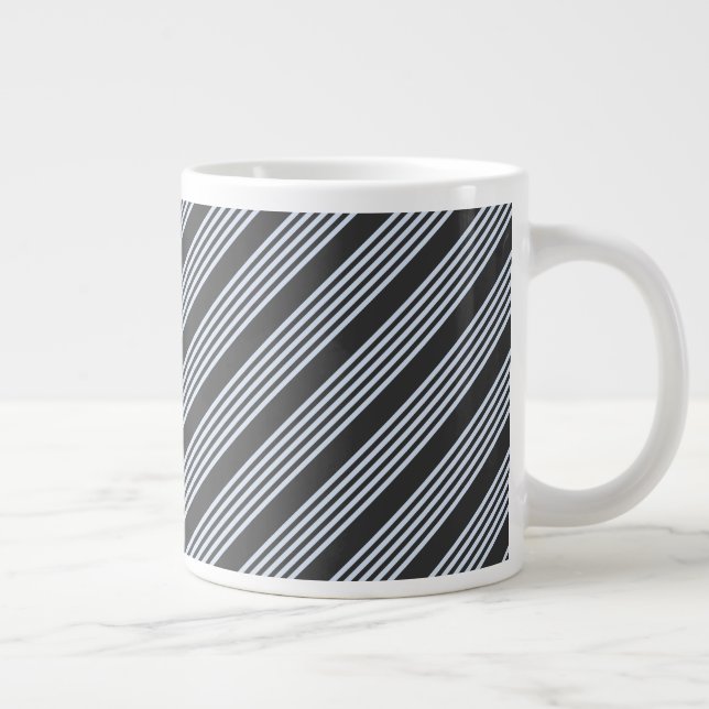 Pale blue and charcoal five stripes pattern giant coffee mug (Right)