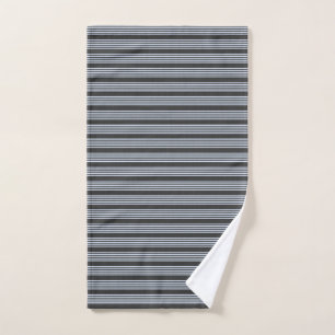 Pale blue and charcoal five stripes pattern hand towel 