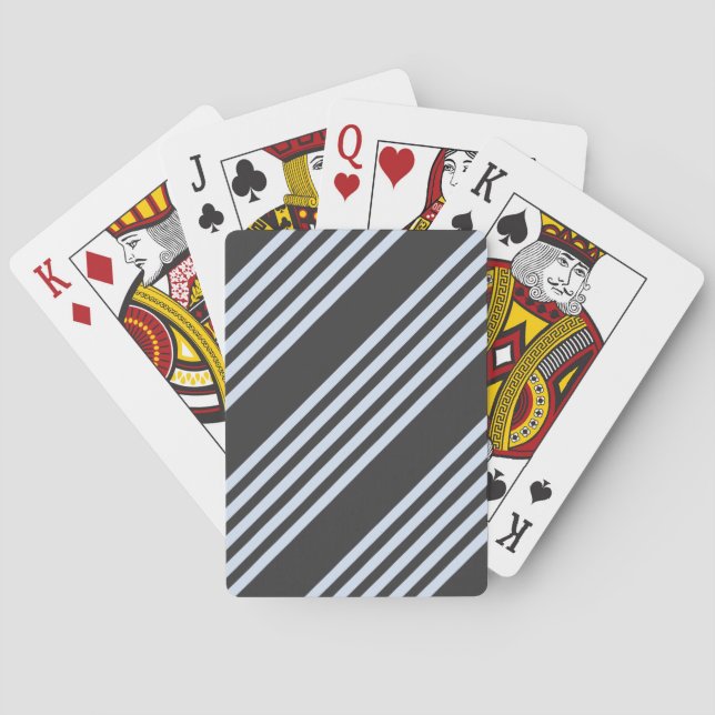 Pale blue and charcoal five stripes pattern poker cards (Back)