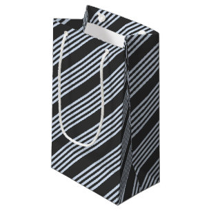 Pale blue and charcoal five stripes pattern small gift bag