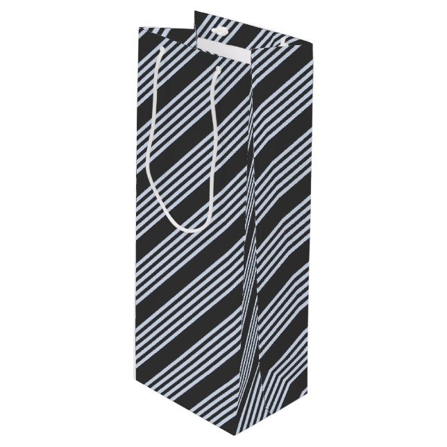 Pale blue and charcoal five stripes pattern wine gift bag (Front Angled)