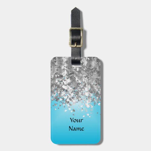 Pale blue and faux glitter luggage tag