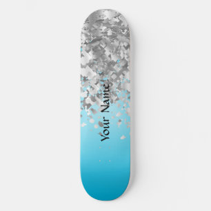 Pale blue and faux glitter skateboard deck