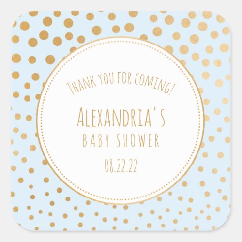 Pale blue and gold baby shower favor sticker