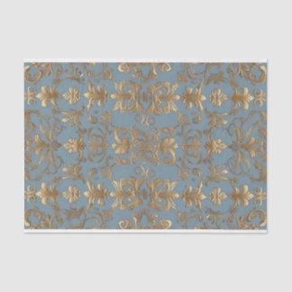 Pale Blue and Gold Damask Decoupage Tissue Paper