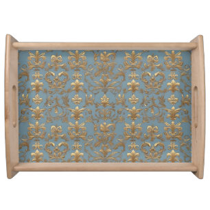 Pale blue and gold damask serving tray