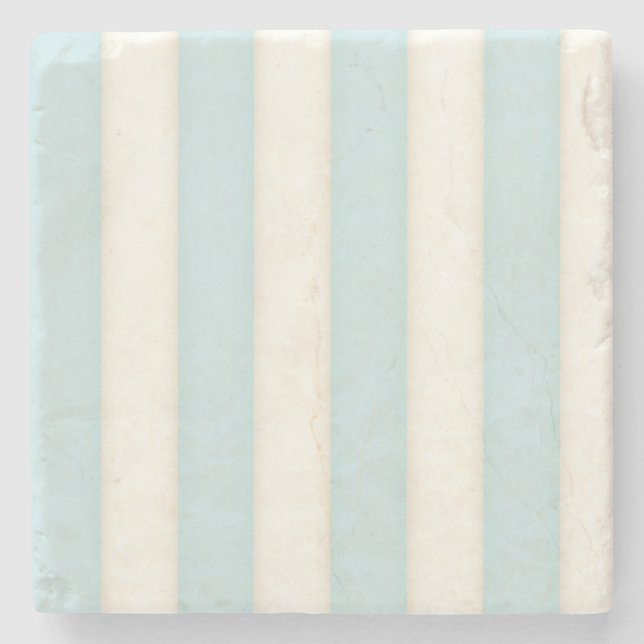 Pale Blue and Ivory Stripes Stone Coaster (Front)