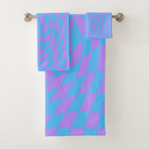 Pale-Blue and Lavender checkered Bath Towel Set