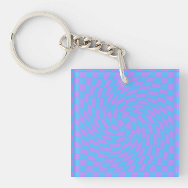 Pale-Blue and Lavender checkered  Keychain (Front)