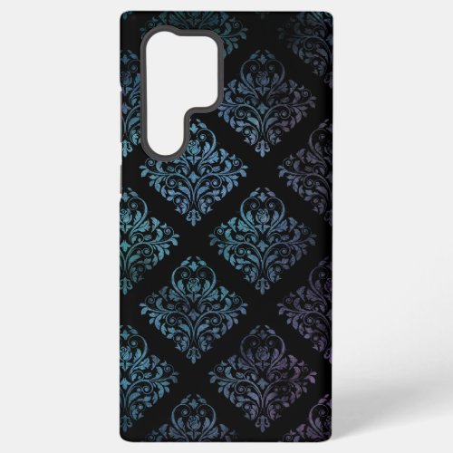 Pale Blue and Purple Damask on Black Background Samsung Galaxy S22 Ultra Case