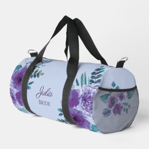 Pale blue and purple floral duffle bag