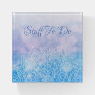 Pale Blue and Purple Lavender Mandela Abstract Paperweight