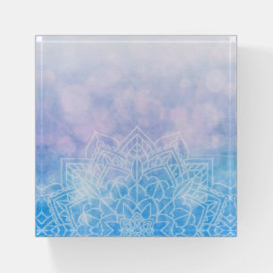 Pale Blue and Purple Lavender Mandela Abstract Paperweight