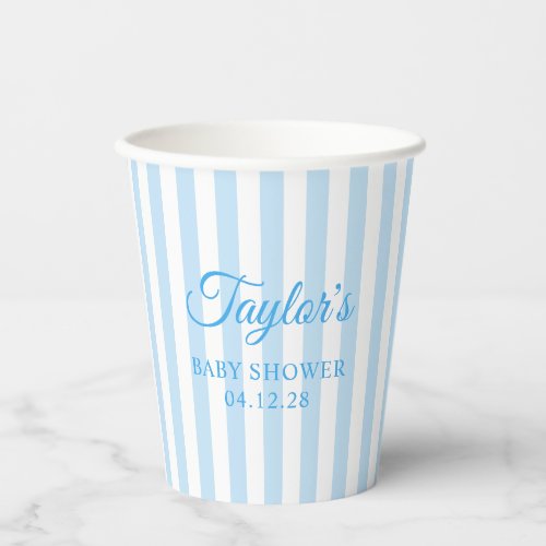 Pale Blue and White Candy Stripe Baby Shower Paper Cups