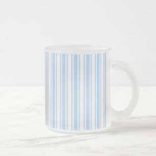 Pale blue and white candy stripes frosted glass coffee mug